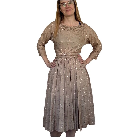 Vintage 50s Party Dress Gold Holiday Christmas 32 26 XS - Picture 3 of 11